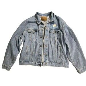 1990s Casper Denim Blue Jean Jacket Three Rivers Unique No Tag Large Or XL 48"